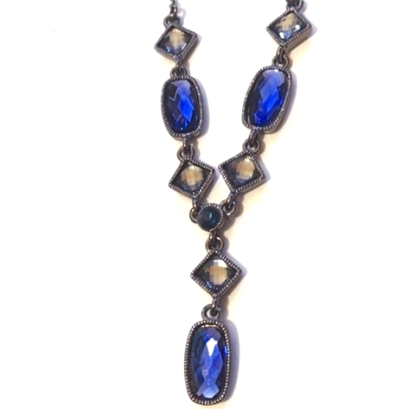 VINTAGE AVON LARIAT BLUE STONE COLLAR NECKLACE AND MATCHING EARRINGS SET - Picture 8 of 8